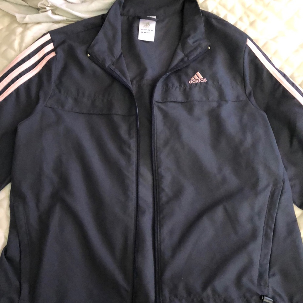 Charcoal grey and baby pink adidas jacket